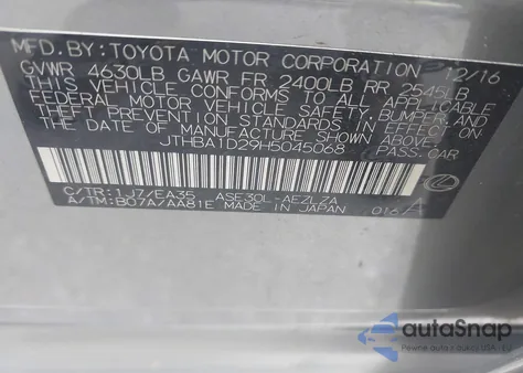 2017 Lexus Is 200T from USA, damaged, VIN JTHBA1D29H5045068